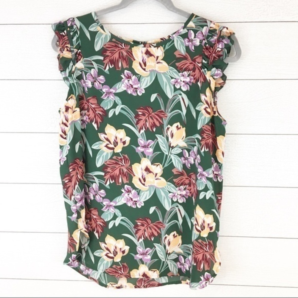 Loft Ruffle Sleeve Tropical Print Summer Top